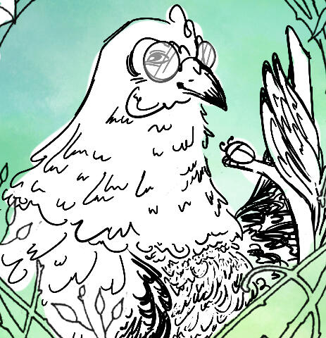 little dnd character sheet sketch of my dear witch pc aunt tilly and her familiar biscuits (the beetle)