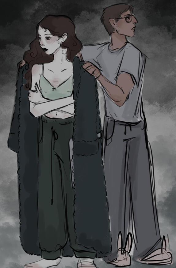 palamedes and dulcinea** courtesy of my tlt reread (this one was a feverish scene redraw because whew. the drama of it all) (the drama doesnt come until you reach the end of the book and you’re like “wait a damn minute…”)