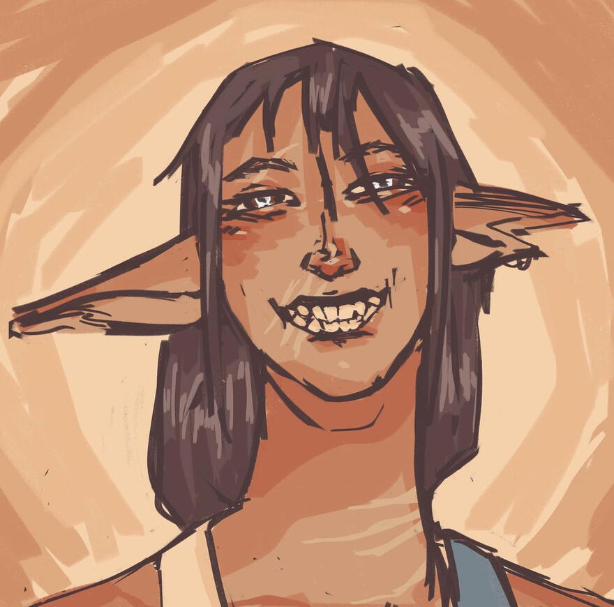 my dear beastie zetta! spores druid (flavored as a beehive in her torso), at the beginning of her adventure when she was amnesia-ed up