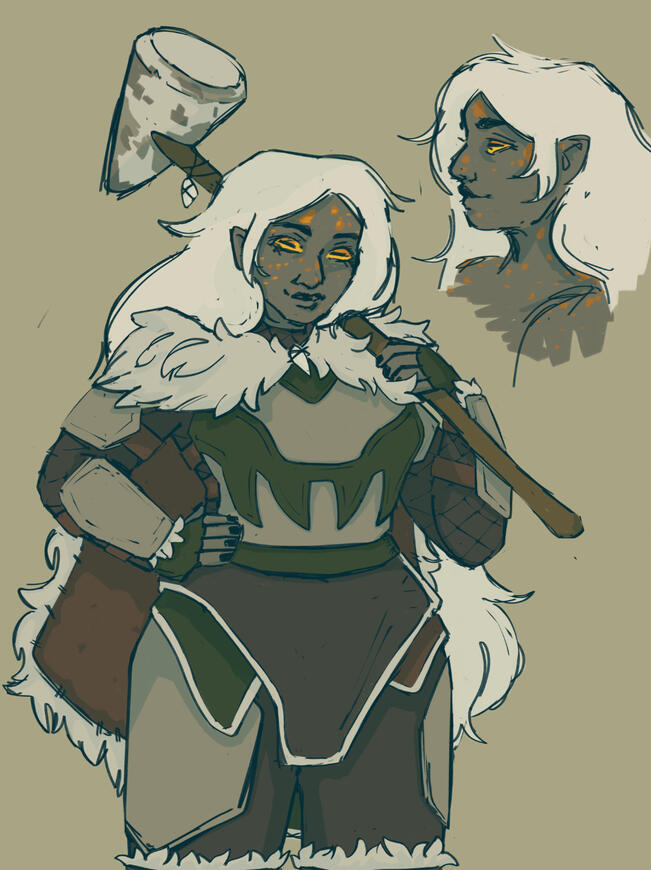 tulli copperhead (oldest lady, dwarf/earth genasi paladin)
