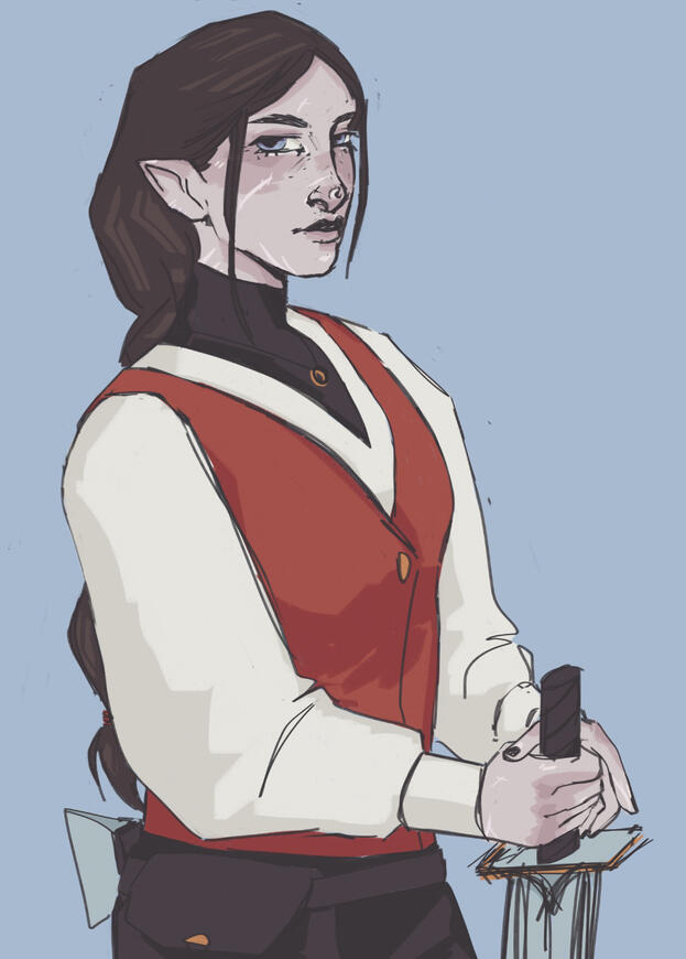 my first long campaign dnd character, sir genevieve! lesbian disaster, ancestral barbarian but politely