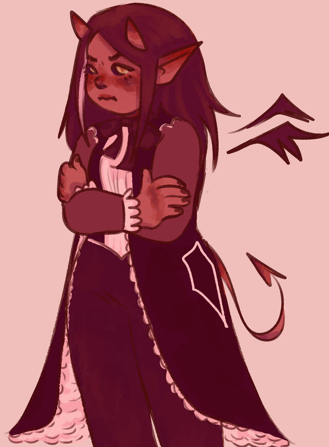 my silly little edgy tiefling rogue/warlock, ina!! shes got a jersey accent and a heart full of hate and shes so whiny and i love her.